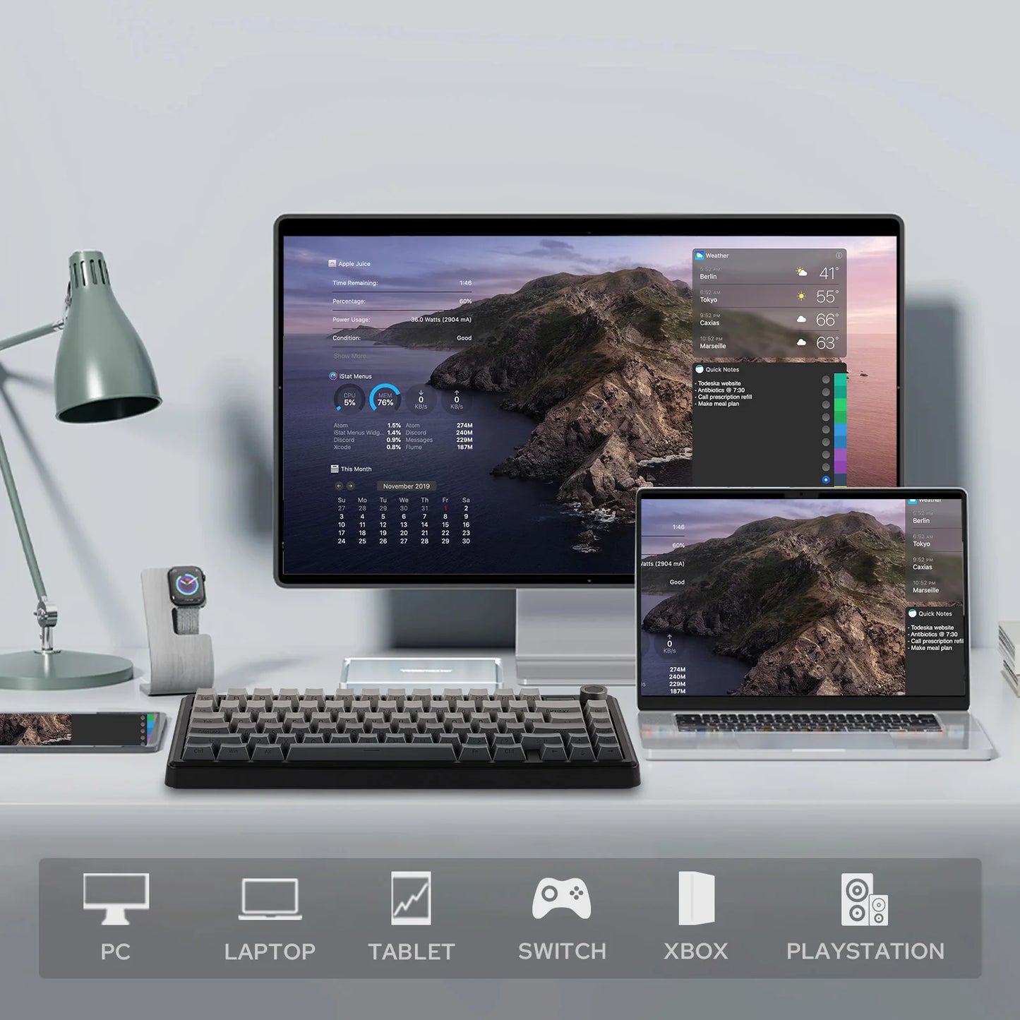 EPOMAKER X AULA F75 MAX kompakte mechanische Tastatur im 75-%-ANSI-Layout, kabelgebunden/Bluetooth/2.4GHz kabellos, mit TFT-Bildschirm und Drehregler