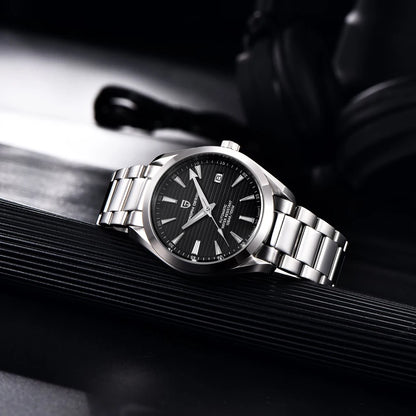 Luxusuhr für Herren von PAGANI DESIGN – Mechanisches Automatikmodell (Kaliber 8215), aus Edelstahl, wasserdicht, mit Datumsanzeige und leuchtenden Zeigern