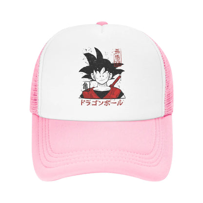 Japońska czapka z daszkiem Goku z serii Dragon Ball Z z siateczką – unisex, modne czapki przeciwsłoneczne, czapki typu snapback, czapki wędkarskie, zimowe czapki typu trucker
