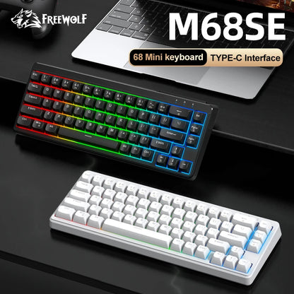 FREEWOLF M68SE Tastatur mit mechanischem Tippgefühl, 68 Tasten, Mini, kabelgebunden, kompakt und leise, für Laptops, Gaming und Bürogebrauch