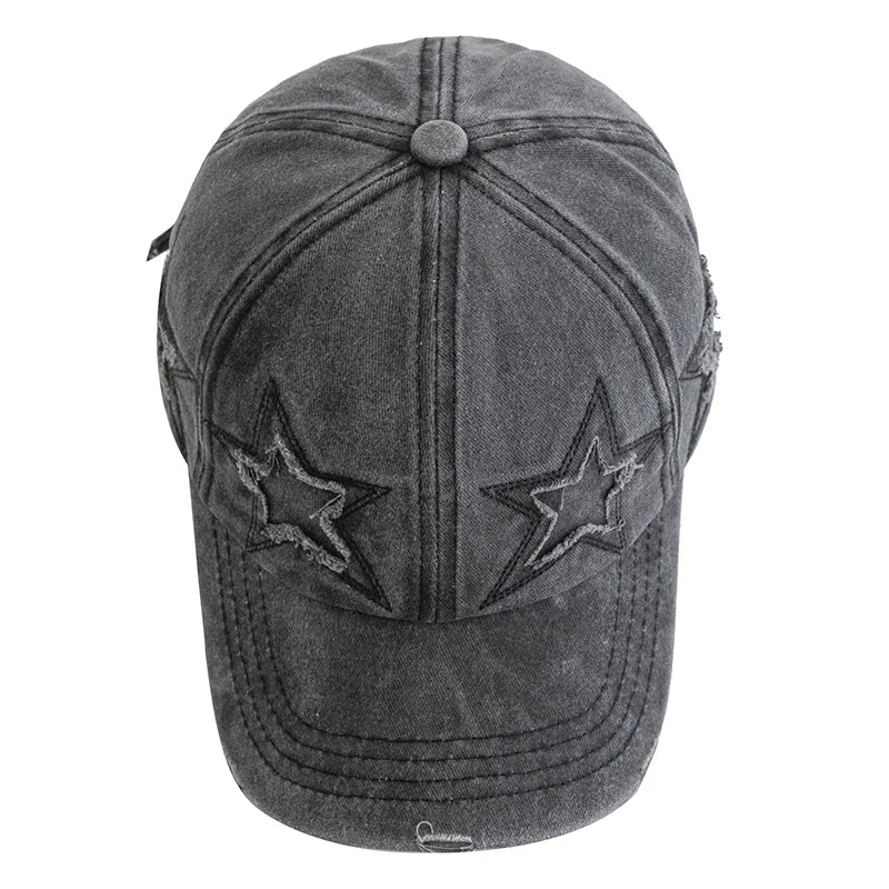 Casquette de baseball en coton délavé pour femme, motif étoile à cinq branches, style urbain « Dad Hat »