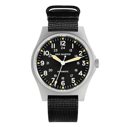 San Martin Pilot Watch 38mm NH35 Retro Military Automatic Mechanical Wristwatch Bead Blasted Case Waterproof 100m SN0137