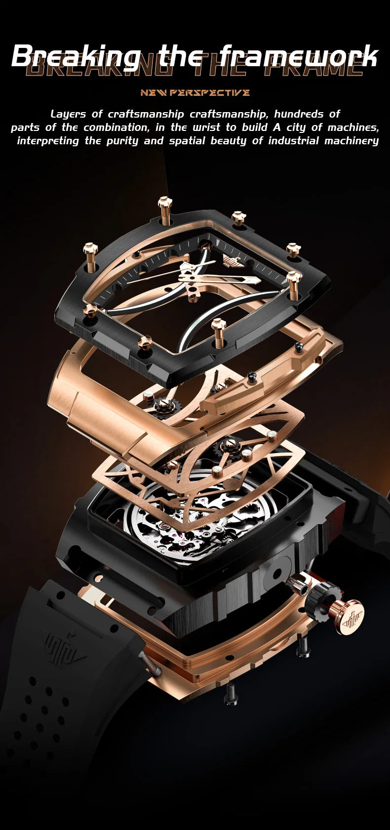 OUPINKE Men's Watches Classic Luxury Tonneau Dial Top Brand Original Automatic Mechanical Wristwatch Silicone Strap Sapphire New