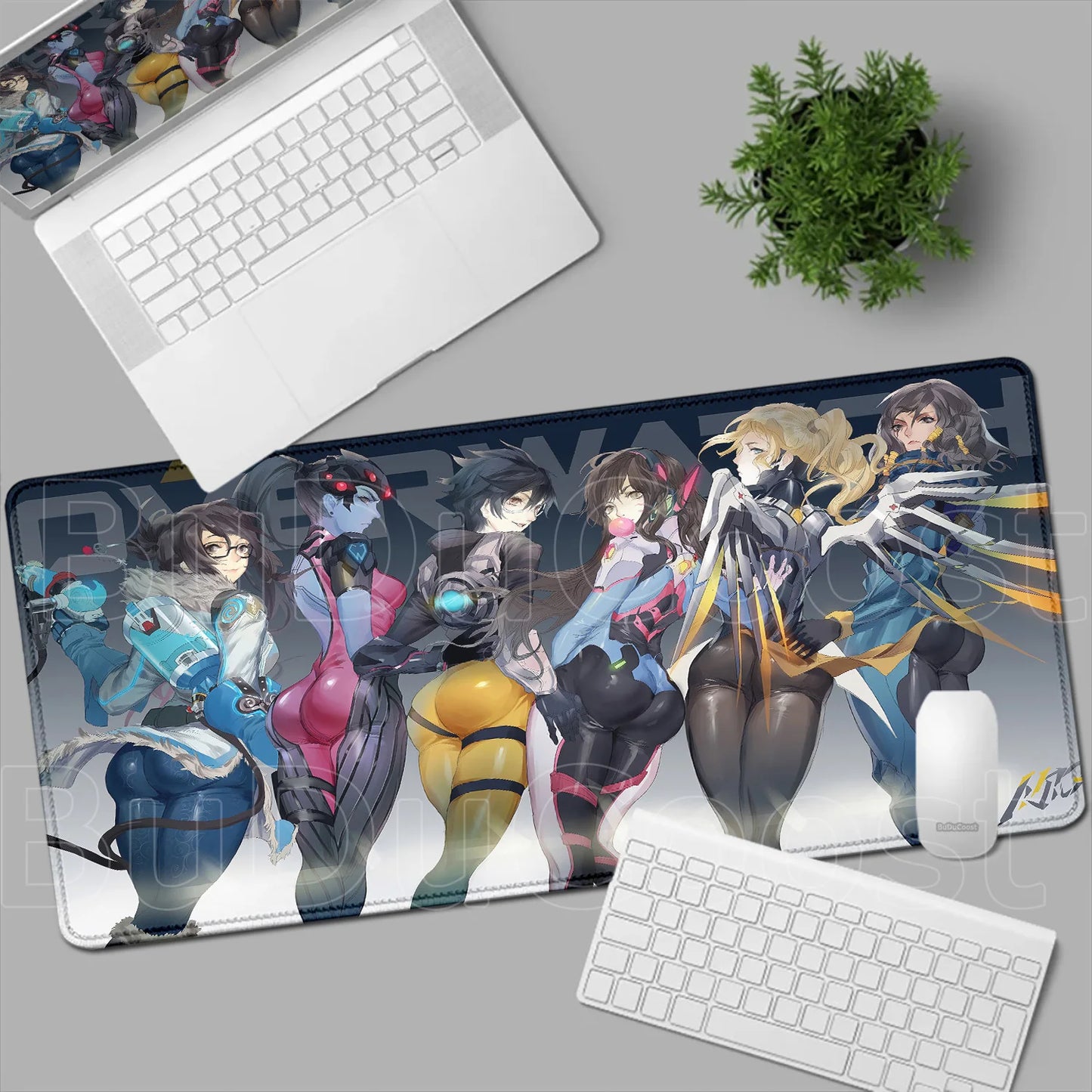 Геймърски пад за мишка Overwatch Anime Girl, голям XXL, HD печат, постелка за компютърна клавиатура, лаптоп и офис, мека гумена подложка за бюро, 900x400 MM