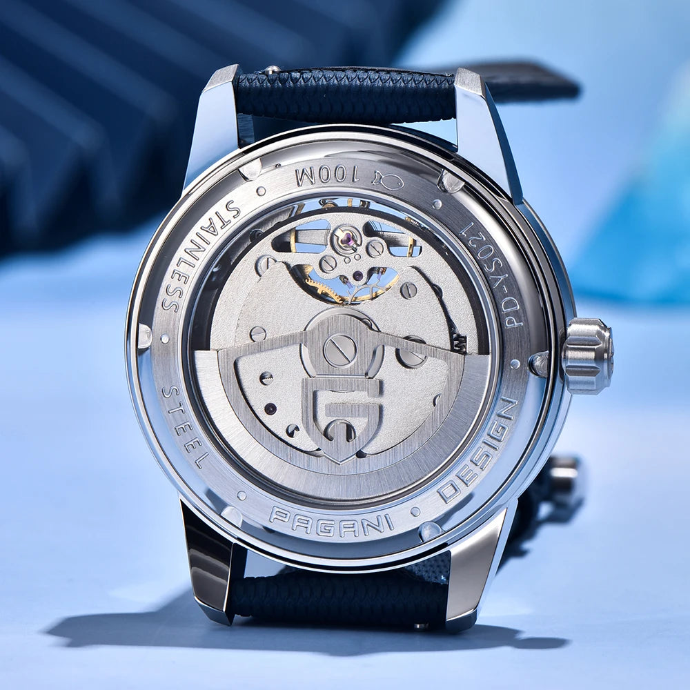 PAGANI DESIGN – Orologio meccanico di lusso da uomo, 41 mm, vetro zaffiro, cinturino in pelle, impermeabile, stile pilota, con tourbillon e fasi lunari