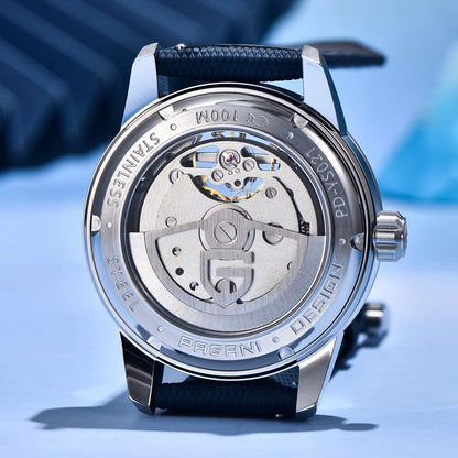 PAGANI DESIGN – Orologio meccanico di lusso da uomo, 41 mm, vetro zaffiro, cinturino in pelle, impermeabile, stile pilota, con tourbillon e fasi lunari