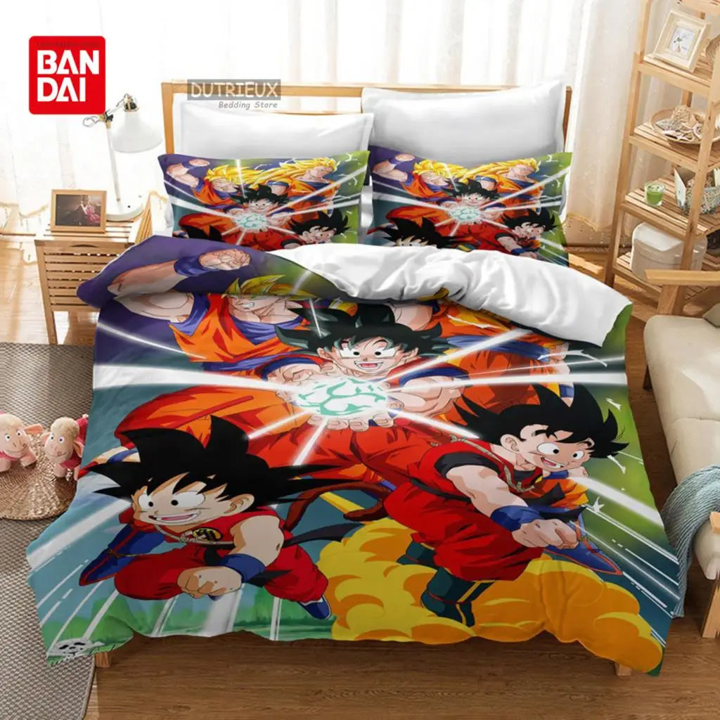 Bandai Animie Dragon Ball Bedding Set Goku Duvet Cover Quilt Cover Queen King Bedroom Home Textile Children Kids Boys Adult Gift