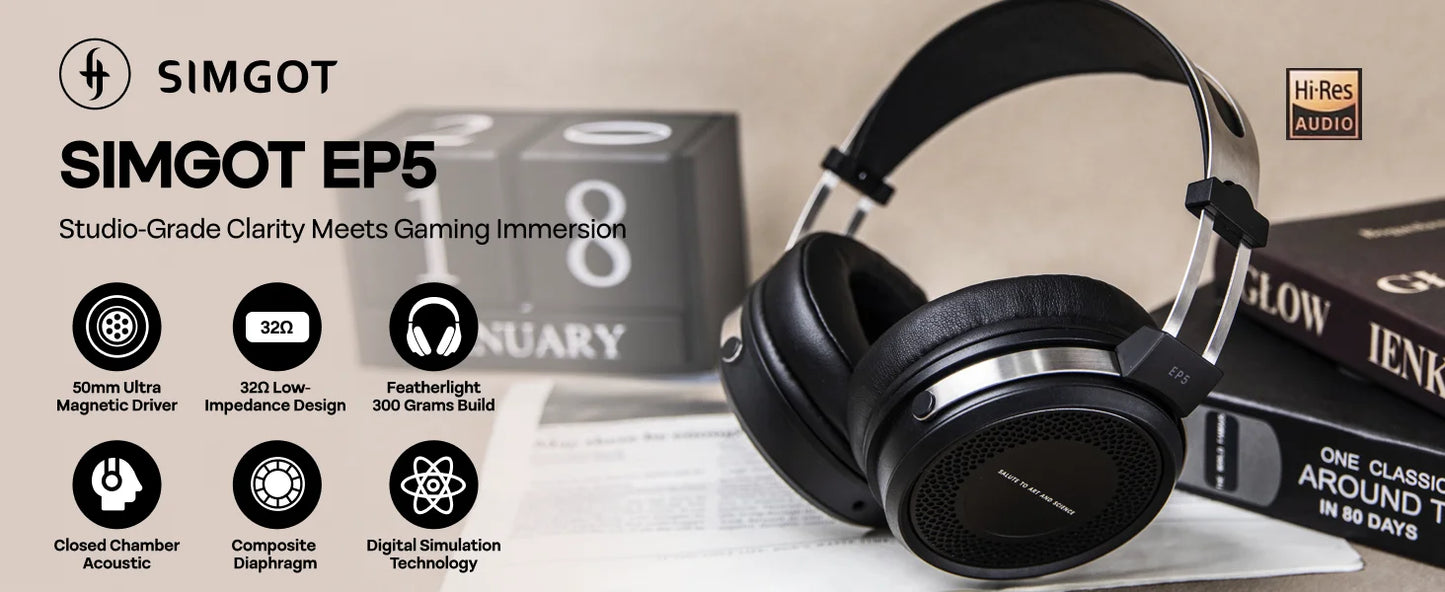 Cuffie cablate SIMGOT EP5 ad alte prestazioni con driver dinamico da 50mm – Headset gaming HiFi, bassa impedenza, alta sensibilità, audio surround 7.1