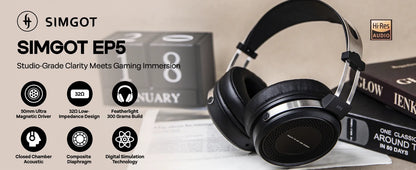 Cuffie cablate SIMGOT EP5 ad alte prestazioni con driver dinamico da 50mm – Headset gaming HiFi, bassa impedenza, alta sensibilità, audio surround 7.1