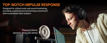 Talomen TOP W550X kabelgebundene Over-Ear-Kopfhörer mit 50mm-Treibern, tiefem Bass, abnehmbarem Kabel und integriertem Mikrofon – Gaming-, DJ-, Studio- und Büro-Headset