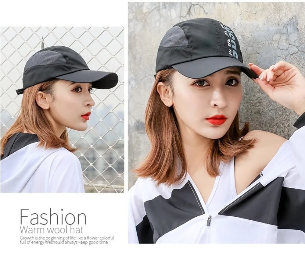 Unisex Wide Brim Mesh Baseball Cap Breathable Quick-drying Peaked Cap Adjustable Hip Hop Hats Outdoor Sports