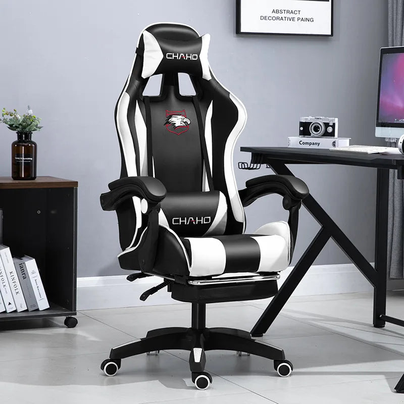 Ergonomic PU Leather Gaming Chair with Adjustable Height, Reclining Computer Chair, Swivel Office Chair for Home Office, Gaming & Study