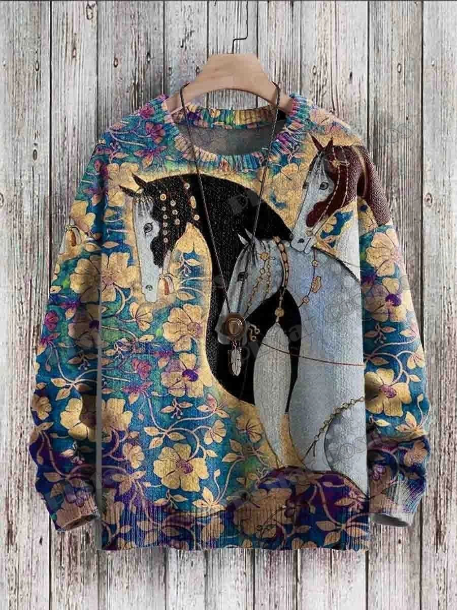 PLstar Cosmos retro pullover med drage- og hjortekunstmønster, 3D-printet strikpullover til mænd, vinter, unisex, casual striktrøje ZZM118