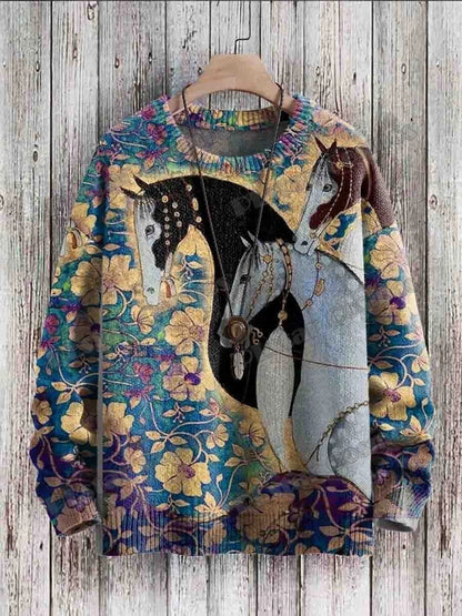 PLstar Cosmos retro pullover med drage- og hjortekunstmønster, 3D-printet strikpullover til mænd, vinter, unisex, casual striktrøje ZZM118