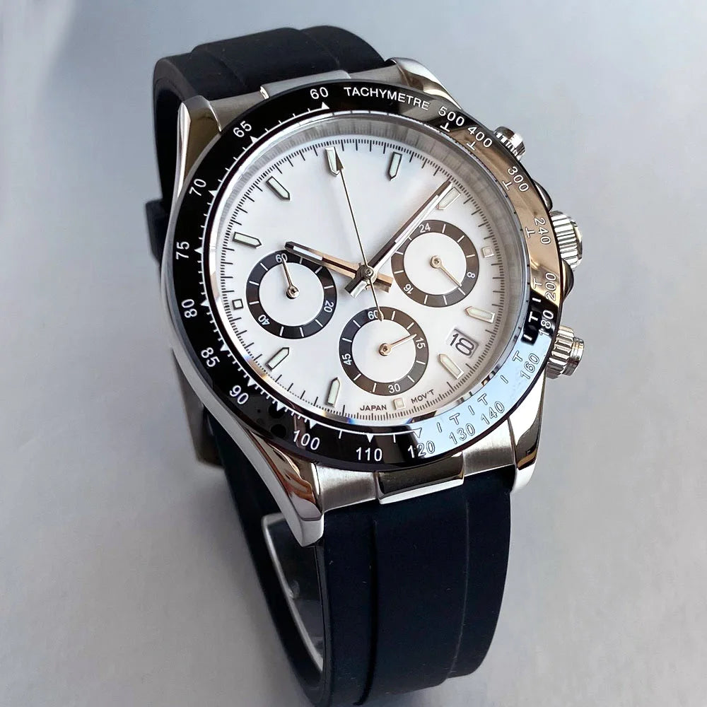 Reloj de lujo para hombre VK63 con movimiento de cuarzo, cronógrafo de negocios, 39mm, acero/oro rosa, fecha, esfera luminosa y cronógrafo completo