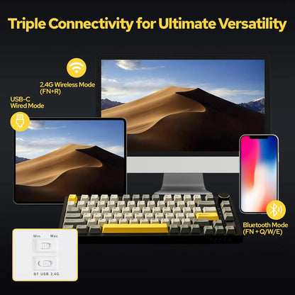 Tastiera meccanica da gaming Ajazz AK820/AK820Pro Bluetooth 5.1/wireless/cablata USB-C personalizzata con manopola, hot swap e gasket