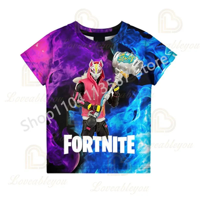 Młodzieżowa koszulka F-Fortnited inspirowana grą battle, dla dorosłych, z krótkim rękawem, letni T-shirt dla nastolatków, chłopców i dziewcząt