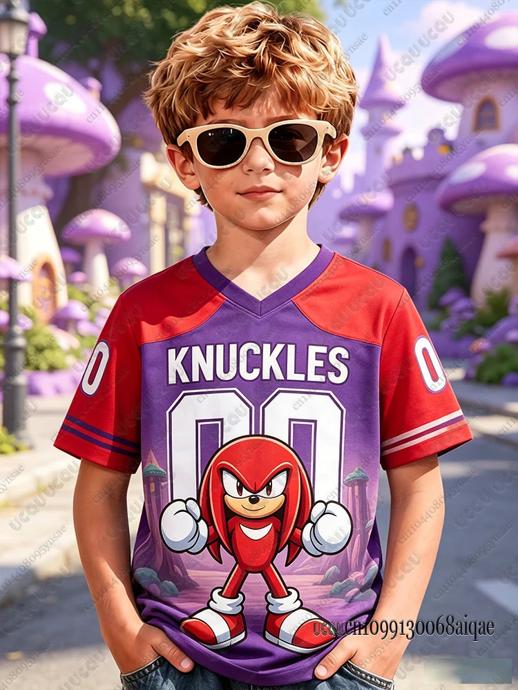 Summer Cartoon Sonic Print T-shirt For Adult/Kids Casual Football Jerseys Cute Short Sleeve Tees Boys Girls Cosplay Clothing