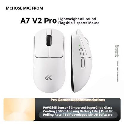 Bezdrôtová myš MCHOSE A7 V2 Ultra+ Tri-Mode Lightweight Paw3950 Ti 42000dpi 500mah pre PC, e-šport a notebook – herná myš a príslušenstvo