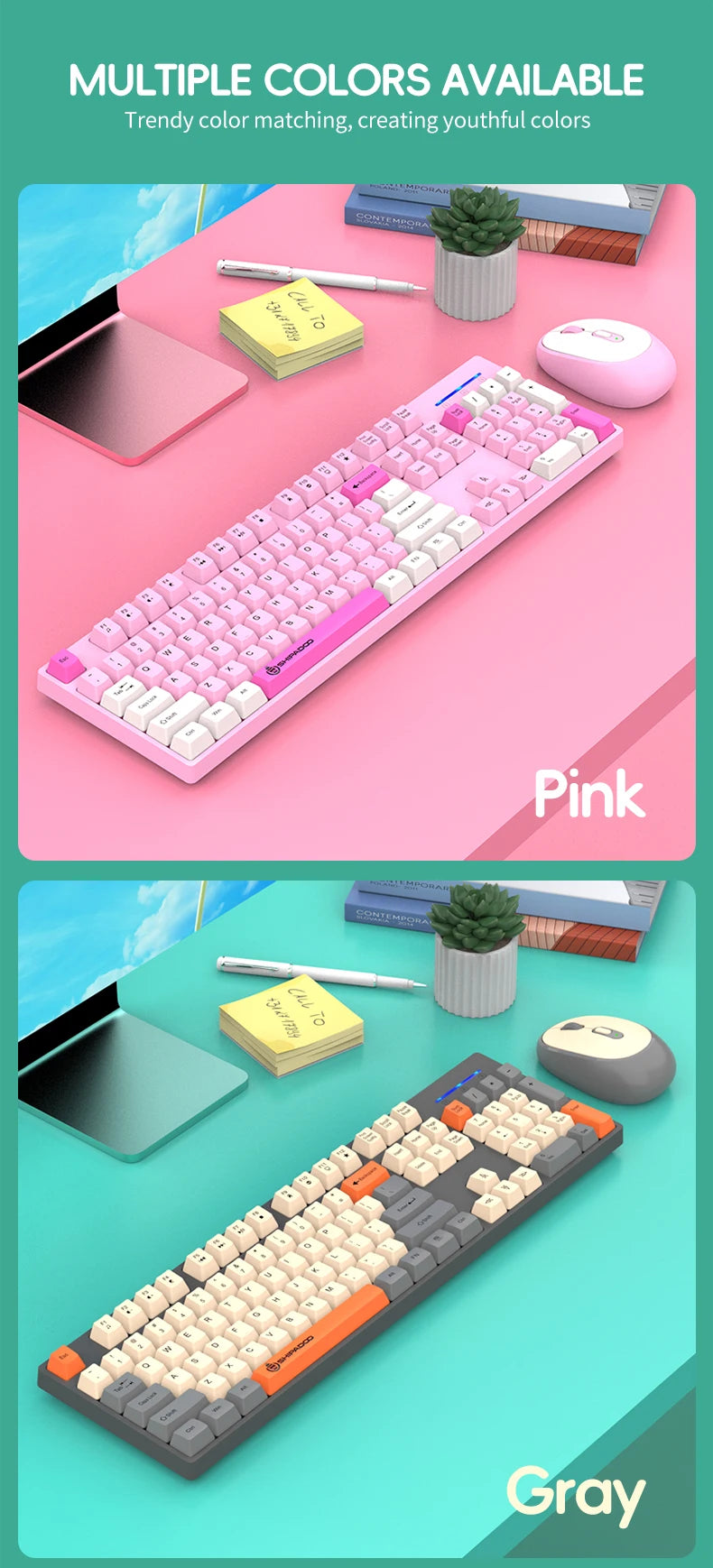 NexusClick kabelloses Gaming- und Office-Tastatur-Maus-Set, intelligente Energiesparfunktion, Full Size, 104 Tasten, 1600DPI einstellbar, USB für Laptop und PC