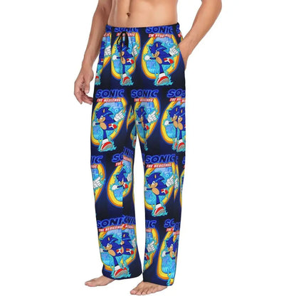 Custom Print Men's Soniced Pajama Pants Hedgehog Game Sleepwear Sleep Lounge Bottoms with Pockets