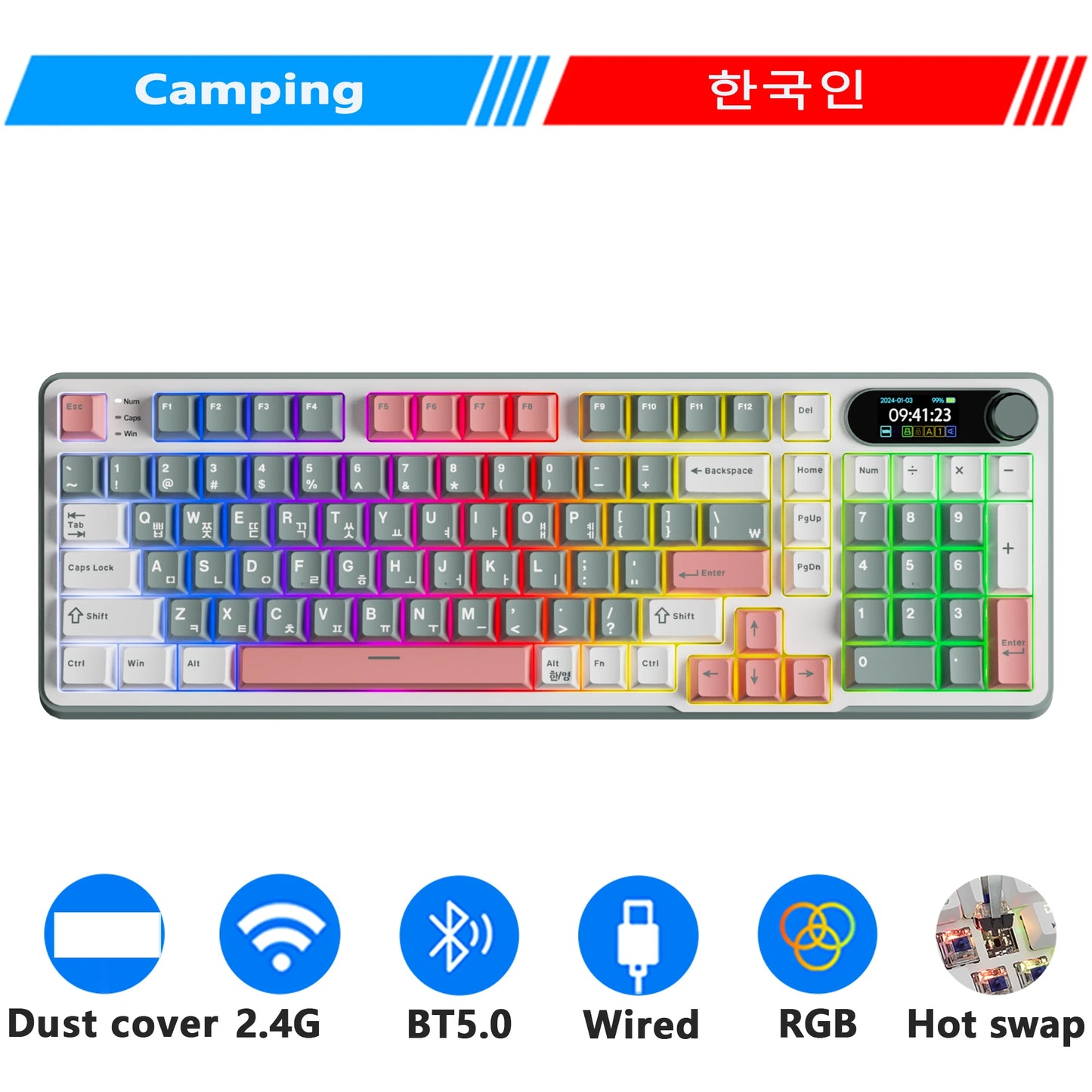 RK ROYAL KLUDGE S98 Mechanical Keyboard Top Mount TFT Screen 98 Keys RGB BT5.0/2.4G/USB-C Wireless Gamer Keyboard Hot Swappable