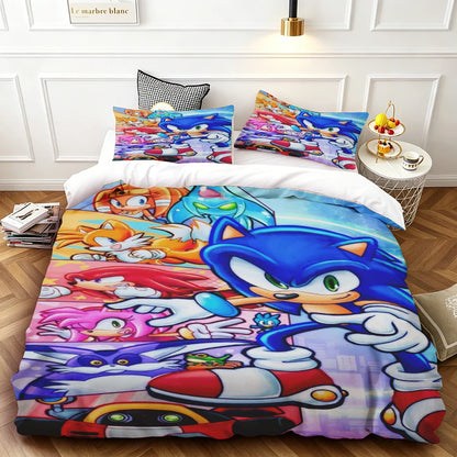 Sonic Duvet Cover for Kids Cool Bedding Set, Duvet Cover for Bedroom Decor Soft and Comfortable Twin, Luxury Birthday Gift soft