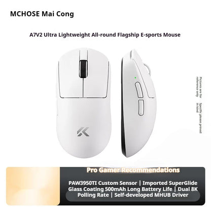 Bezdrôtová myš MCHOSE A7 V2 Ultra+ Tri-Mode Lightweight Paw3950 Ti 42000dpi 500mah pre PC, e-šport a notebook – herná myš a príslušenstvo