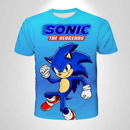 206 Sonic The Hedgehog Anime Boys' Breathable T-shirt Children's Fashion Clothing Casual Wear, Breathable Thin Style, Unisex Top