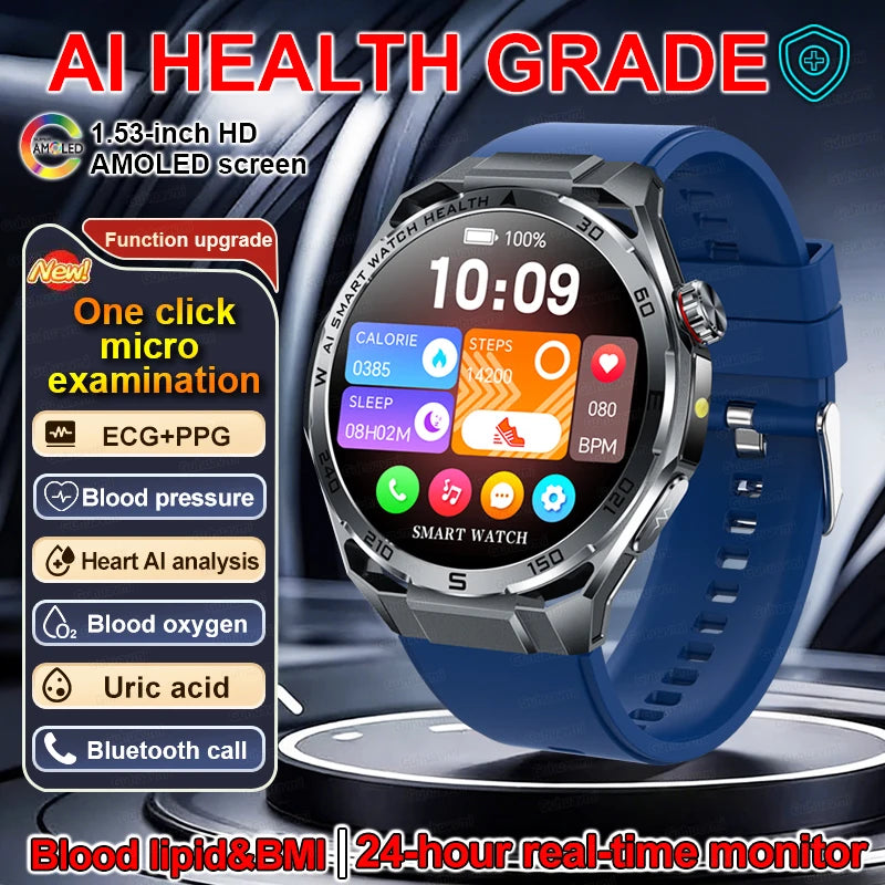 Smart Watch Men High-end Health Blood Pressure Blood Oxygen Lipids Uric Acid Sapphire Smart Watches Ai GPT Custom Dial ECG 2026