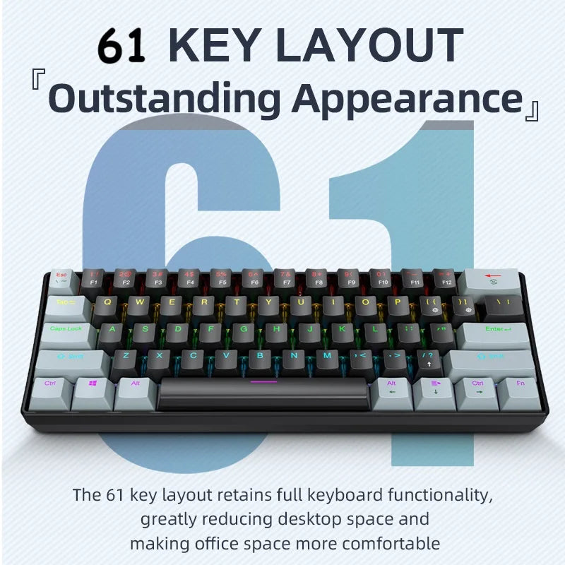 61 Keys Mechanical Keyboard Wired,APAYADO K61 RGB 60% Portable Mini Keyboard Black,White, Red/Blue Switch for Gaming