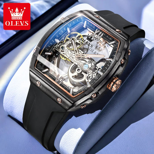 OLEVS 6779 Men's Watch Skeleton Mechanical Watch Fashion Business Sport Waterproof Luminous Silicone Strap Watches For Men