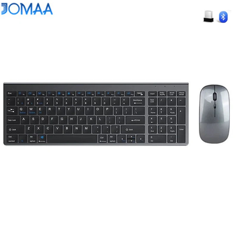 Conjunto de teclado e rato sem fios JOMAA Bluetooth e USB 2.4G para portátil, computador e iPad, combo recarregável e silencioso
