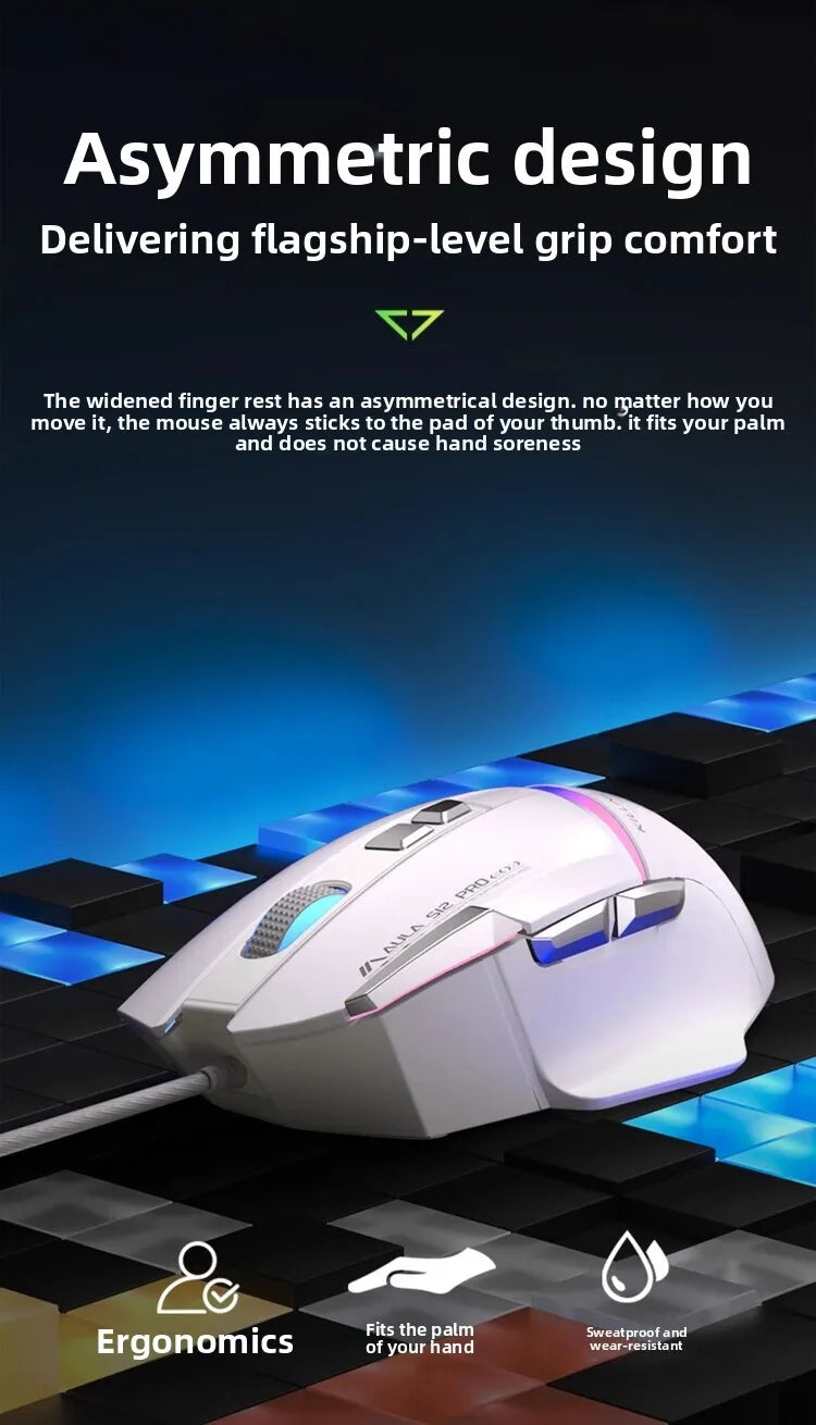 Vruća ponuda AULA S12 Pro žičani gaming miš 12800 DPI RGB pozadinsko osvjetljenje 8 programabilnih tipki ergonomski miš za igranje za PC i prijenosno računalo