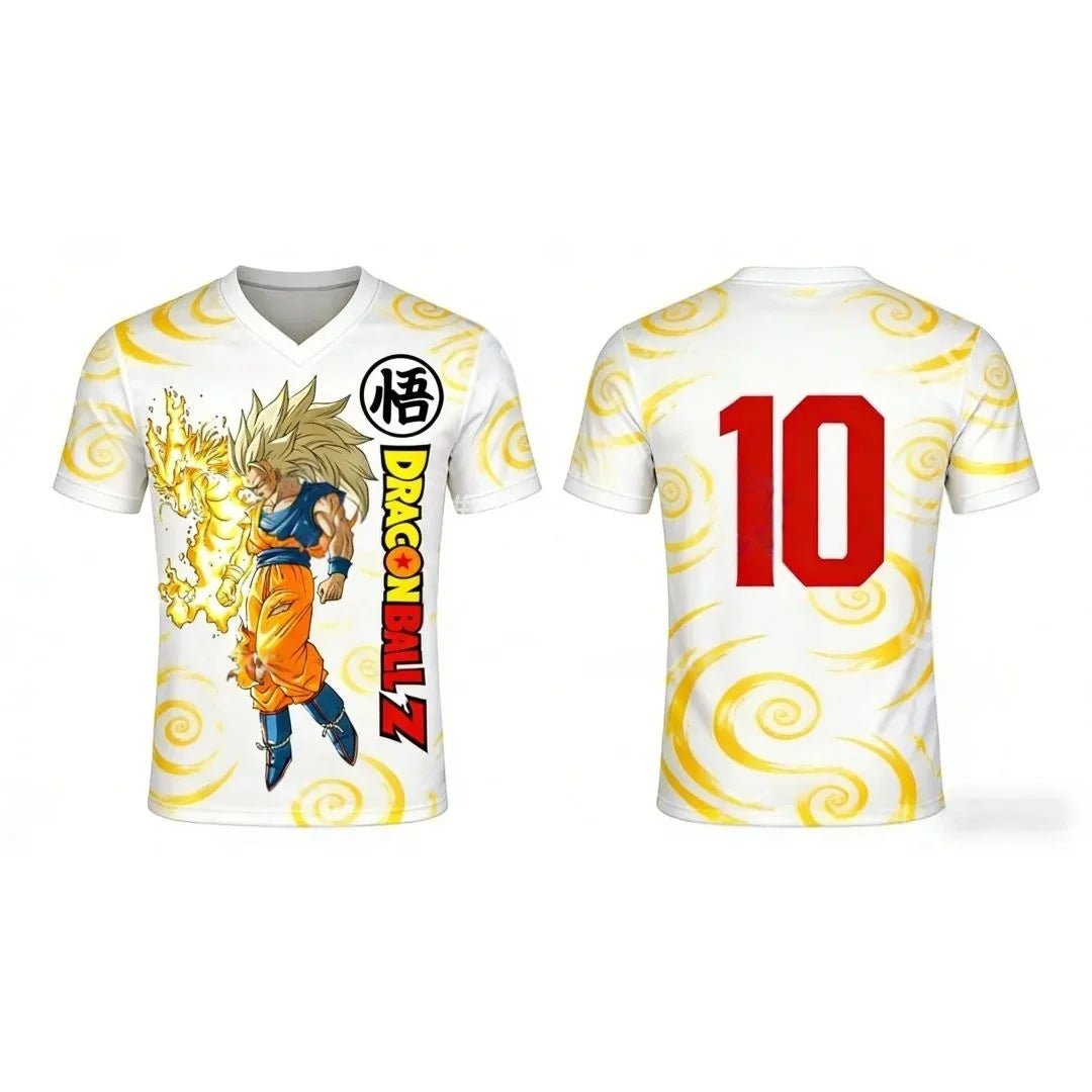 2026 Dragon Ball Pattern Football Shirt Messi No.10 Jersey Autumn Sports Quick Drying Men's T-shirt Children's Clothing T-shirt