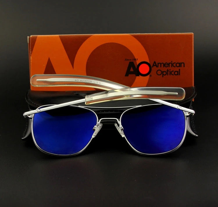Occhiali da sole Pilot AO da uomo, marca di alta qualità, design AGX, lenti in vetro temperato, occhiali da sole da uomo