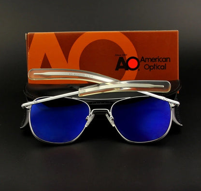 Occhiali da sole Pilot AO da uomo, marca di alta qualità, design AGX, lenti in vetro temperato, occhiali da sole da uomo