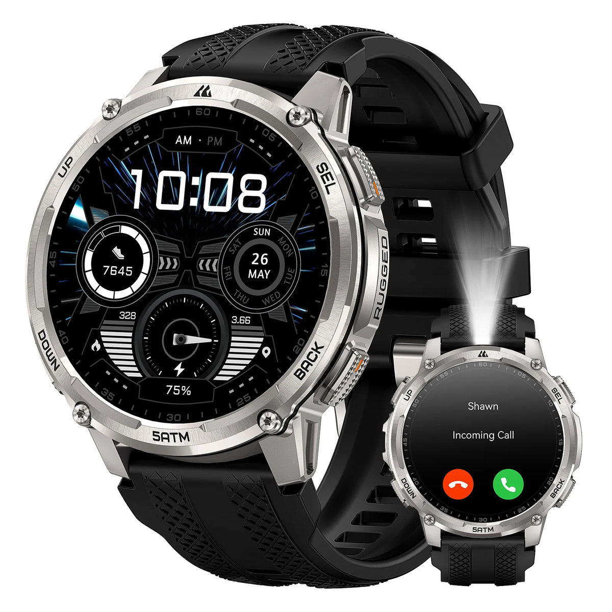 KOSPET TANK T4C Men's Outdoor Watch Rugged GPS  50M Waterproof Military Spec with Integrated Flashlight and Activity Tracking