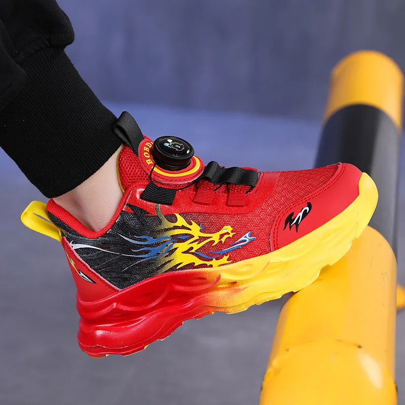 Childrens Sports Shoes Autumn Anti Slip Breathable New Student Rotating Button Boys Outdoor Shock-absorbing Mesh Running Shoes