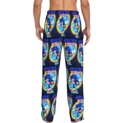 Custom Print Men's Soniced Pajama Pants Hedgehog Game Sleepwear Sleep Lounge Bottoms with Pockets