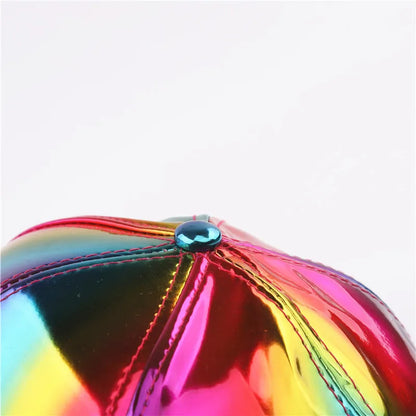Unisex PU Rainbow Color Changing Baseball Hat Fashion Adult Laser Hip Hop Cap Outdoor Casual Snapback Shiny Party Dressing Hat