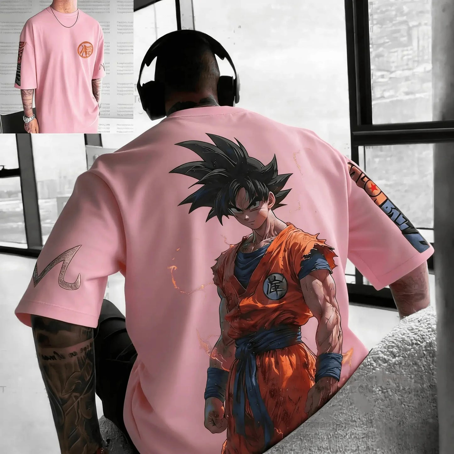 2026 Summer Dragon Ball Battle-Damaged Goku Vintage Anime T-shirt Men's Pure Cotton Casual Loose Sports Daily Top