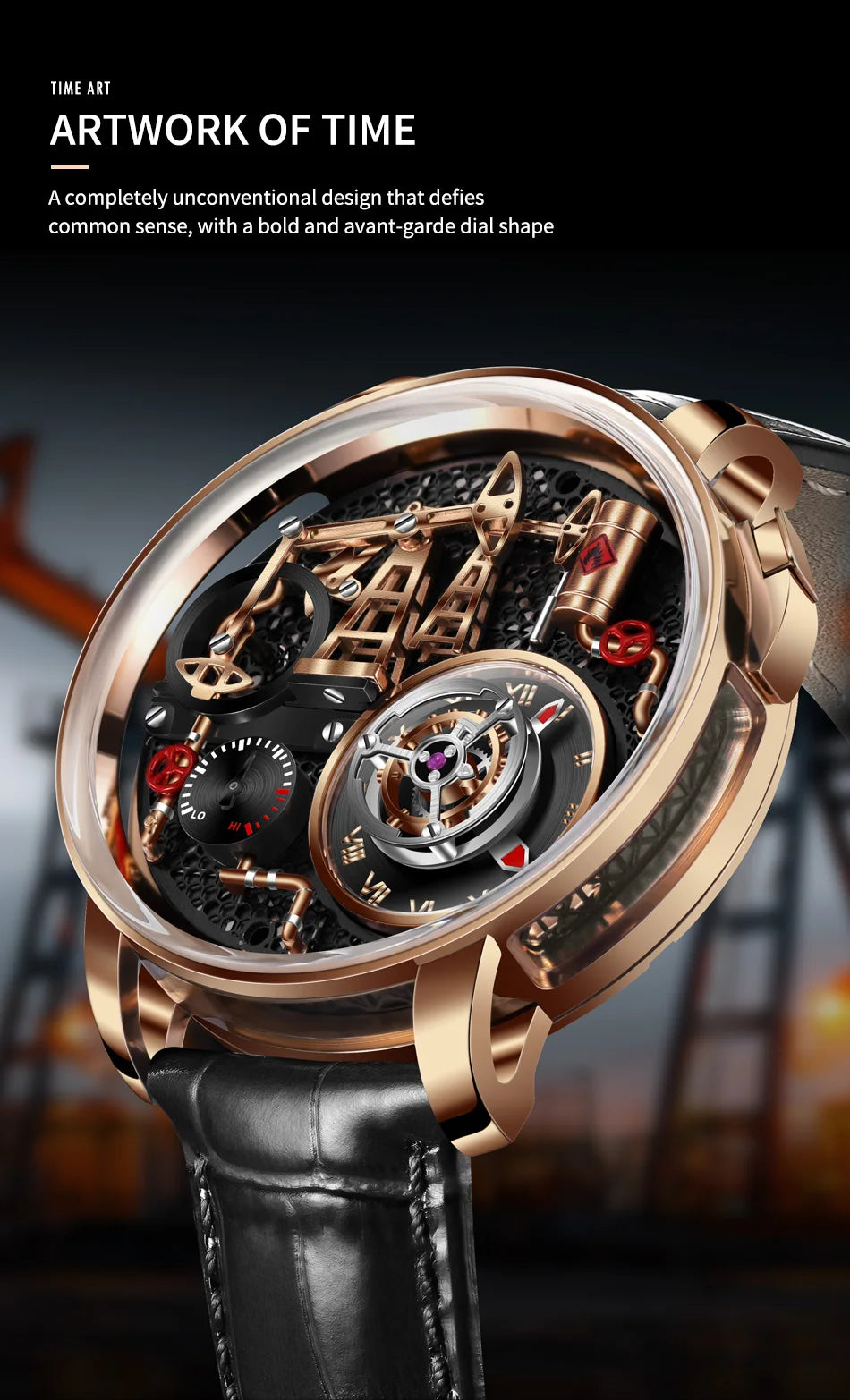 Reloj de cuarzo PINDU NEW TOP con bomba de aceite de botón para hombre de negocios, 45.5MM, cristal de zafiro, resistente al agua, correa de cuero para hombre
