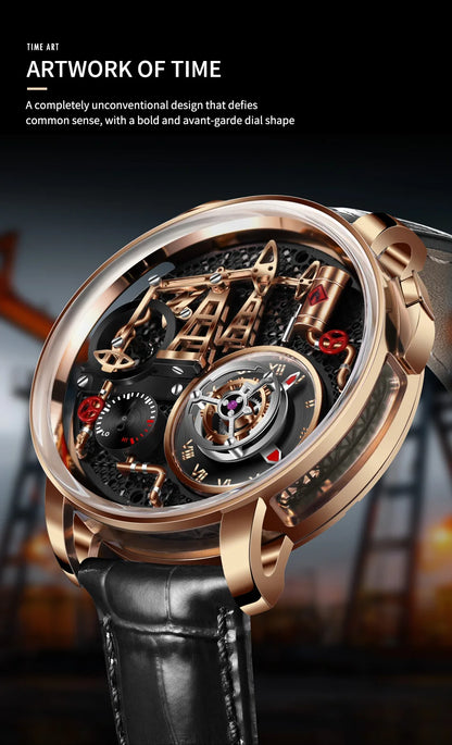 Reloj de cuarzo PINDU NEW TOP con bomba de aceite de botón para hombre de negocios, 45.5MM, cristal de zafiro, resistente al agua, correa de cuero para hombre