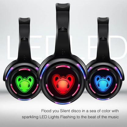 Auriculares inalámbricos Silent Disco RF LED para DJ y fiestas 863–865MHz/915MHz con iluminación LED de 3 canales y batería de 10H