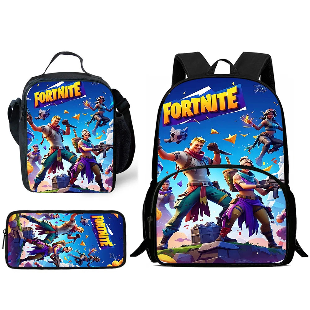 Zaino da scuola per bambini Hot Game con borsa pranzo e astuccio, grande capacità, design F-FortniteS, per ragazzi e ragazze, regalo ideale