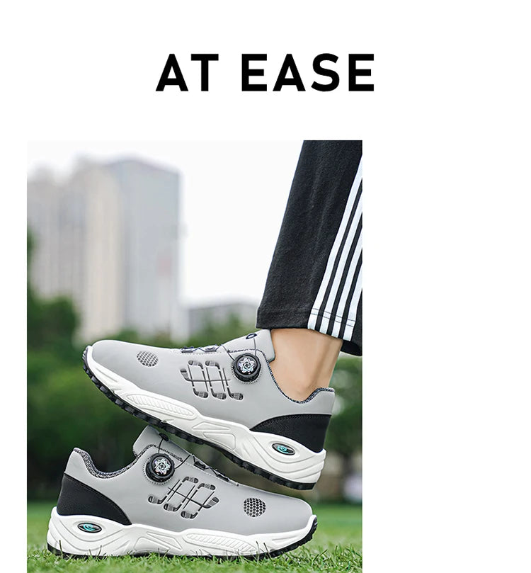 Professional Golf Shoes with Rotary Lock Buckle, Breathable, Shock-Absorbing, Non-Slip, Comfortable Support for Golf Course Swing Movements, Men's Casual Sports Shoes