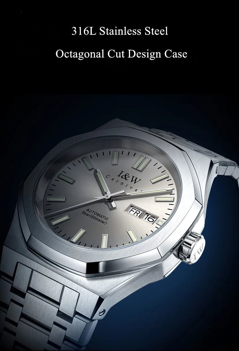 CARNIVAL Men's Mechanical Watch Brand Luxury Sapphire NH36 Movement Automatic Wrist Watches 50m Waterproof for Men
