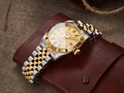 Baltany S4102 Business Men's Automatic Mechanical Wristwatch 36mm Linen Dial Engine Turned Bezel NH35 Luxury Dress Watch