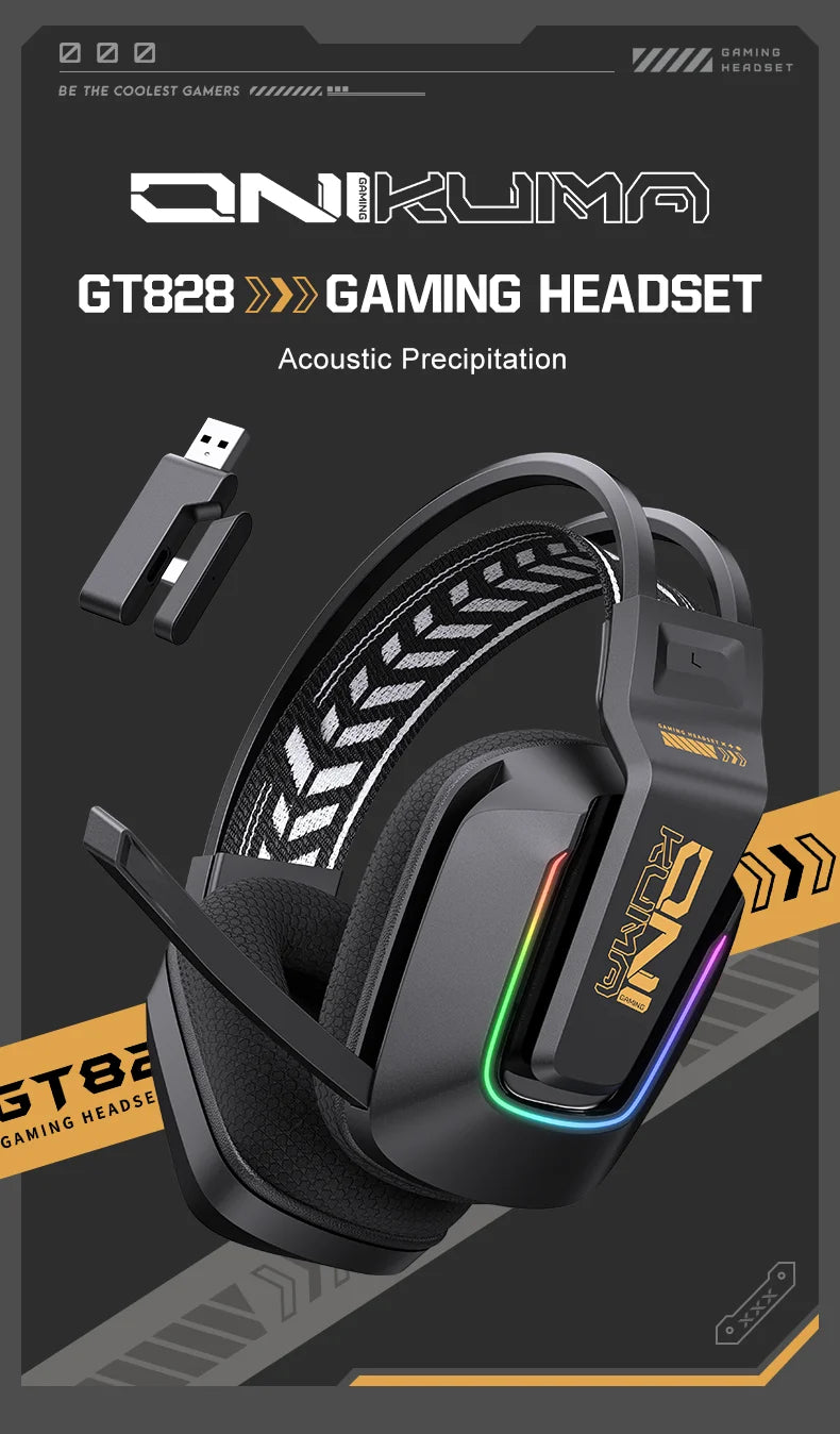 Auriculares gaming inalámbricos ONIKUMA GT828 Bluetooth 5.3 RGB con micrófono, cancelación de ruido y conexión de 4 modos para PC, PS5 y portátil